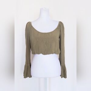 LA Hearts Size XS Bell Sleeve Peasant Style Crop Top Blouse Green